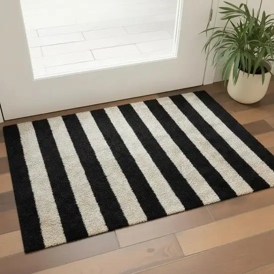 Black and Tan Wide Stripe Washable Floor Mat Photo 1