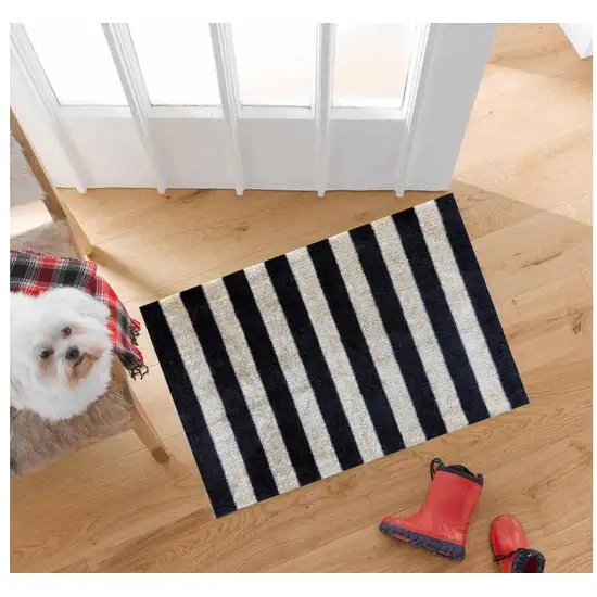 Black and Tan Wide Stripe Washable Floor Mat Photo 4
