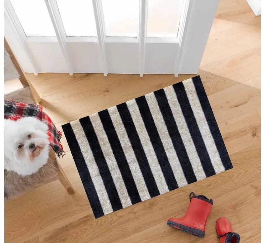 Black and Tan Wide Stripe Washable Floor Mat Photo 4