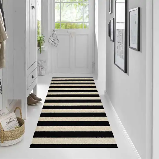 2' X 6' Black and Tan Wide Stripe Washable Runner Rug Photo 4