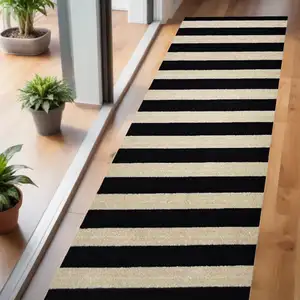 Photo of Black and Tan Wide Stripe Washable Runner Rug