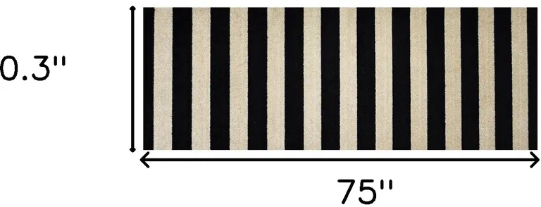 Black and Tan Wide Stripe Washable Runner Rug Photo 3