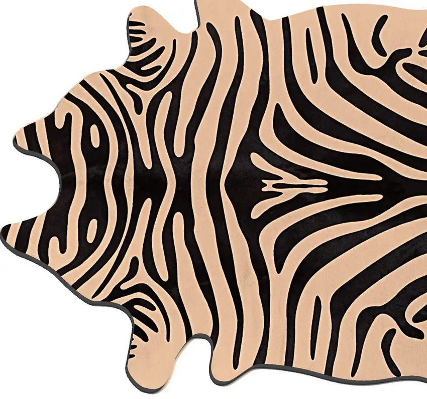 Black and Tan Zebra Print Genuine Cowhide Handmade Area Rug Photo 4