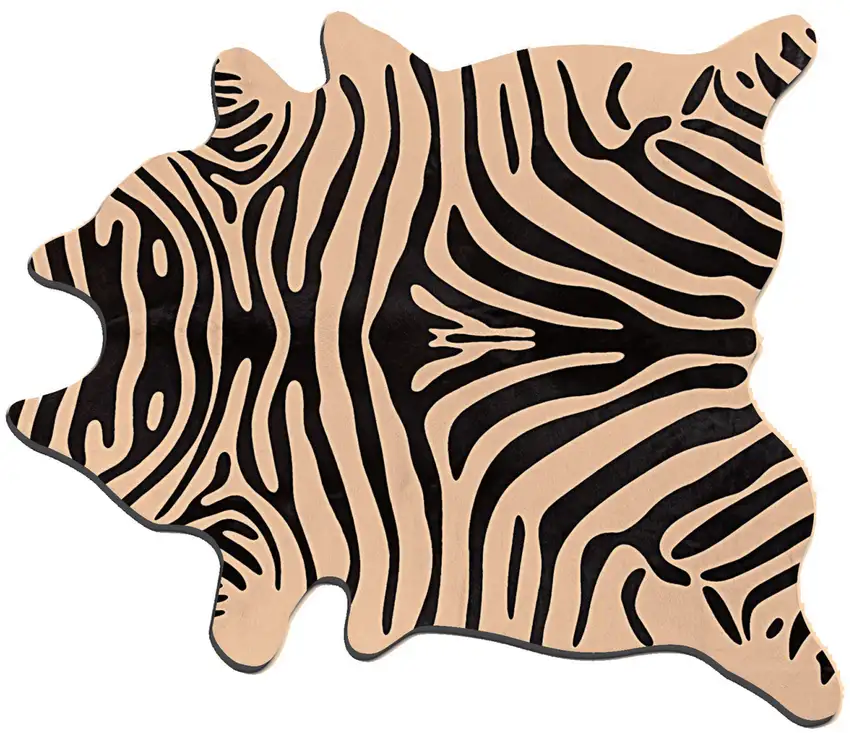 Black and Tan Zebra Print Genuine Cowhide Handmade Area Rug Photo 2
