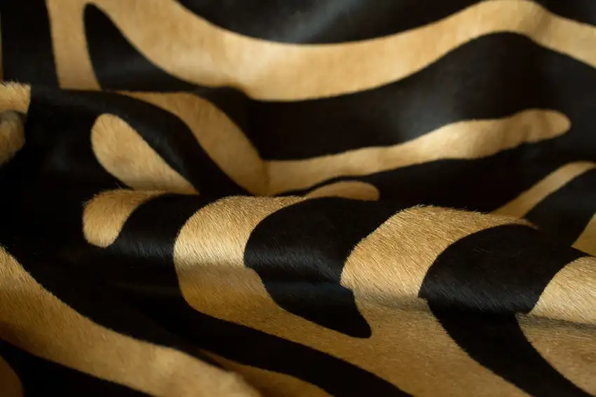 Black and Tan Zebra Print Genuine Cowhide Handmade Area Rug Photo 6