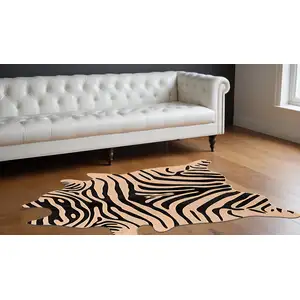 Photo of Black and Tan Zebra Print Genuine Cowhide Handmade Area Rug