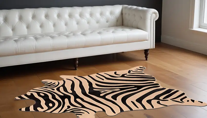 Black and Tan Zebra Print Genuine Cowhide Handmade Area Rug Photo 1
