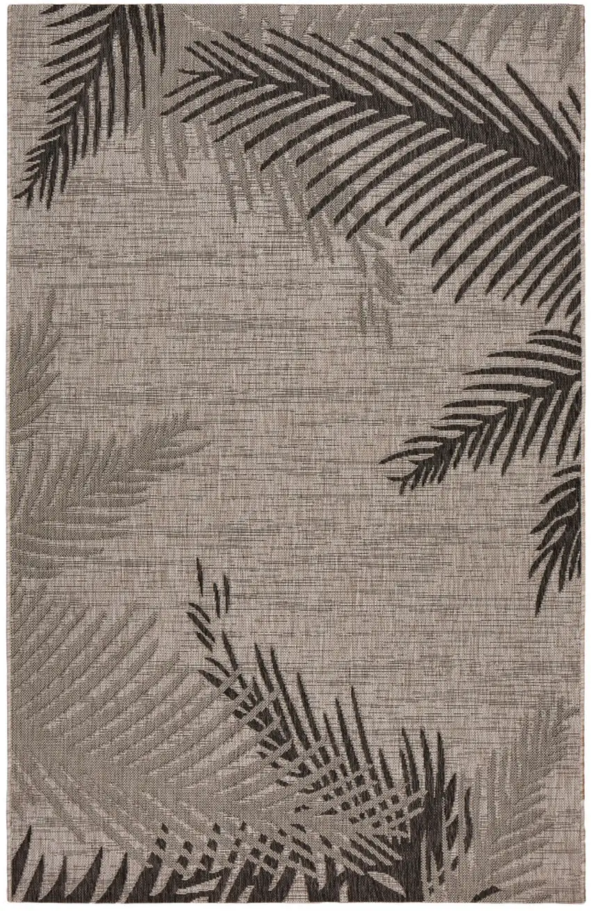 Black and Taupe Palm Leaf Stain Resistant Indoor Outdoor Area Rug Photo 2