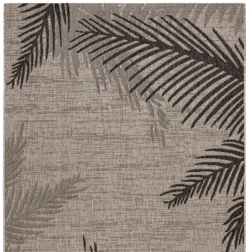 Black and Taupe Palm Leaf Stain Resistant Indoor Outdoor Area Rug Photo 4