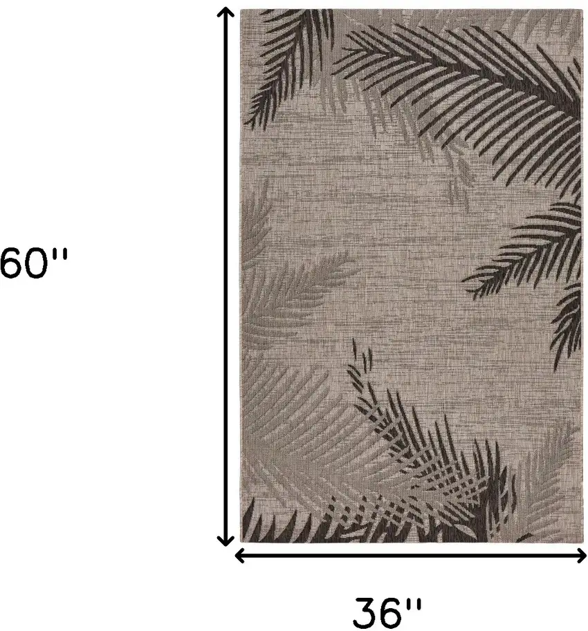 Black and Taupe Palm Leaf Stain Resistant Indoor Outdoor Area Rug Photo 9