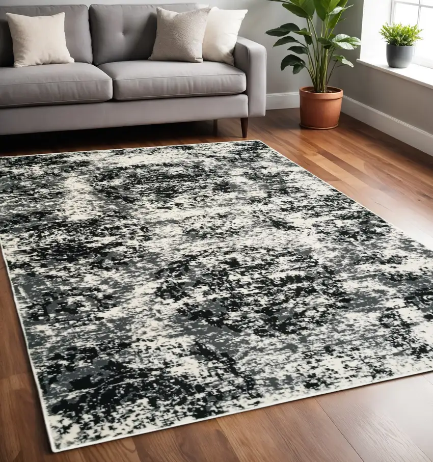 Black and White Abstract Area Rug Photo 1