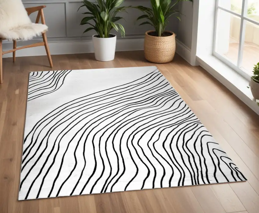 Black and White Abstract Area Rug Photo 3