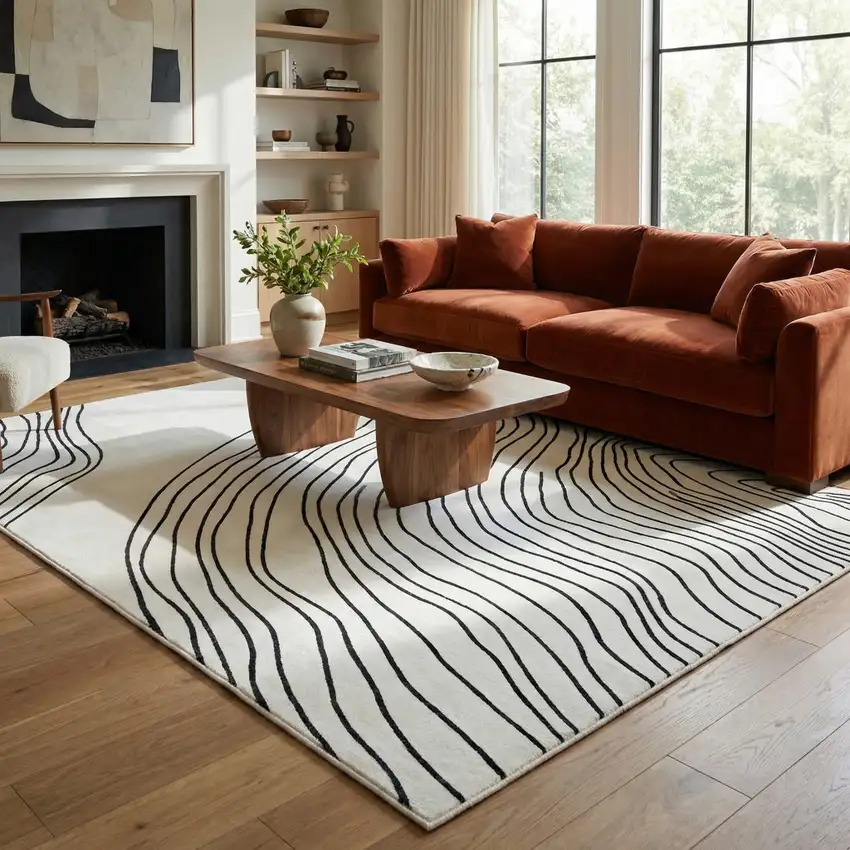 Black and White Abstract Area Rug Photo 5