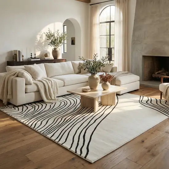 Black and White Abstract Area Rug Photo 6