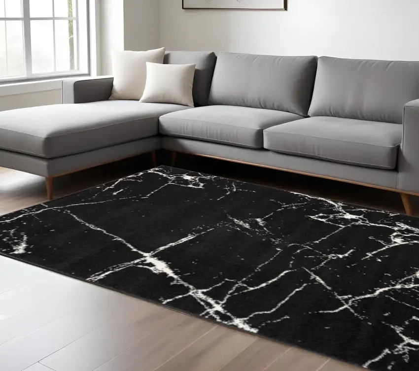 Black And White Abstract Area Rug Photo 1