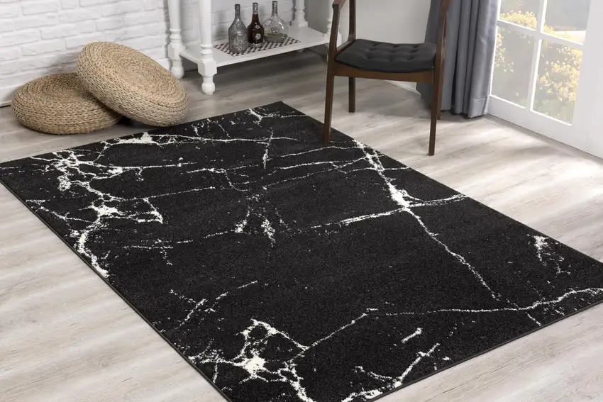 Black and White Abstract Breakage Area Rug Photo 5
