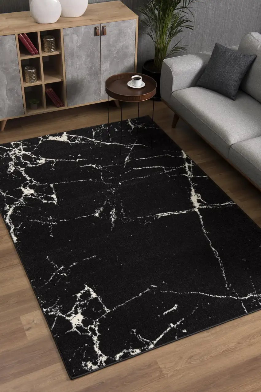 Black and White Abstract Breakage Area Rug Photo 4