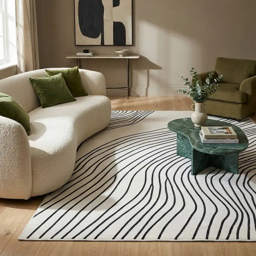 Black and White Abstract Distressed Area Rug Photo 7