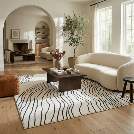 Black and White Abstract Distressed Area Rug Photo 8