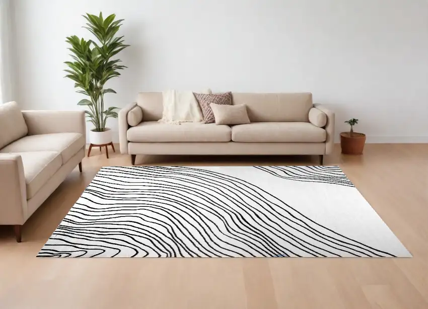 Black and White Abstract Distressed Area Rug Photo 1