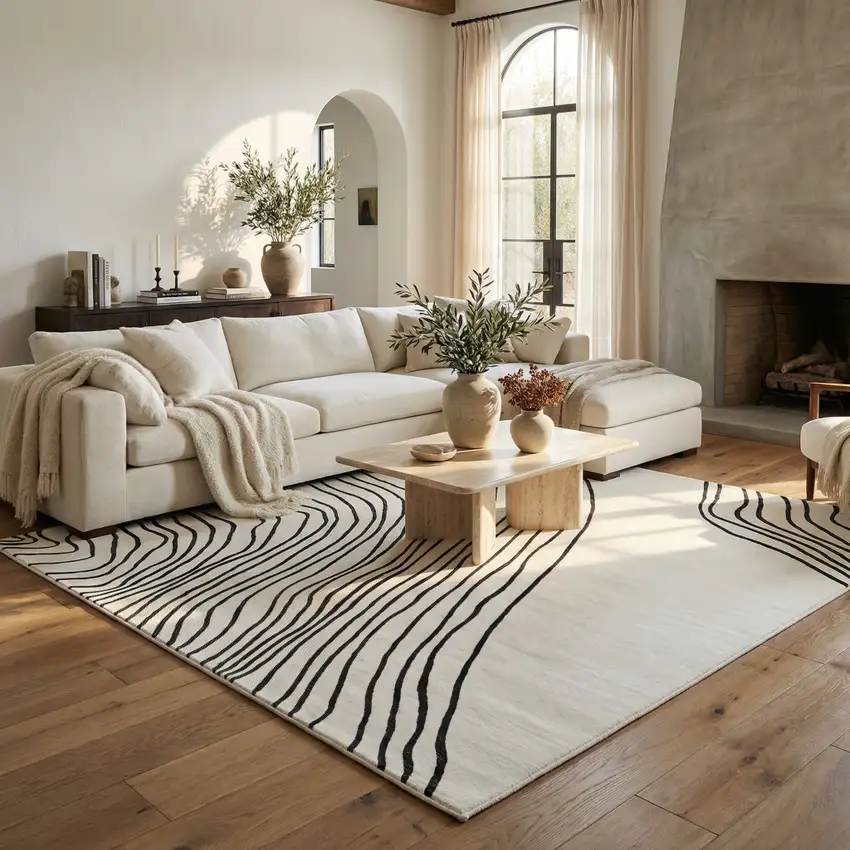Black and White Abstract Distressed Area Rug Photo 6