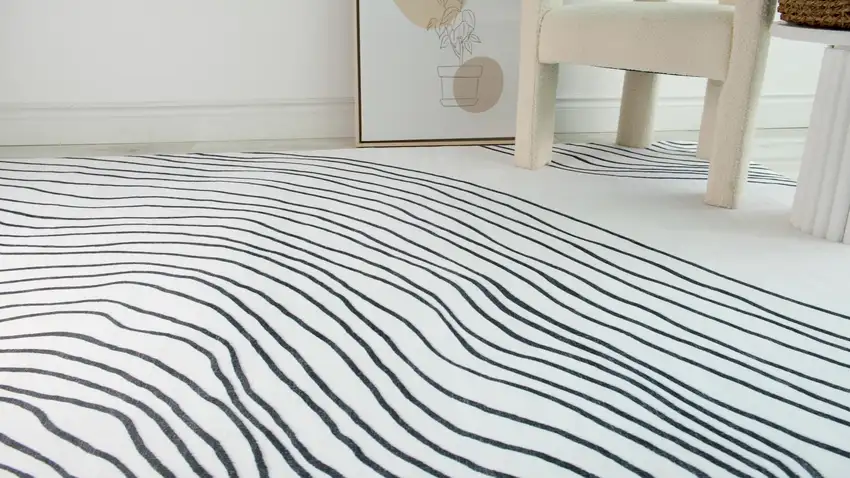 Black and White Abstract Distressed Area Rug Photo 8