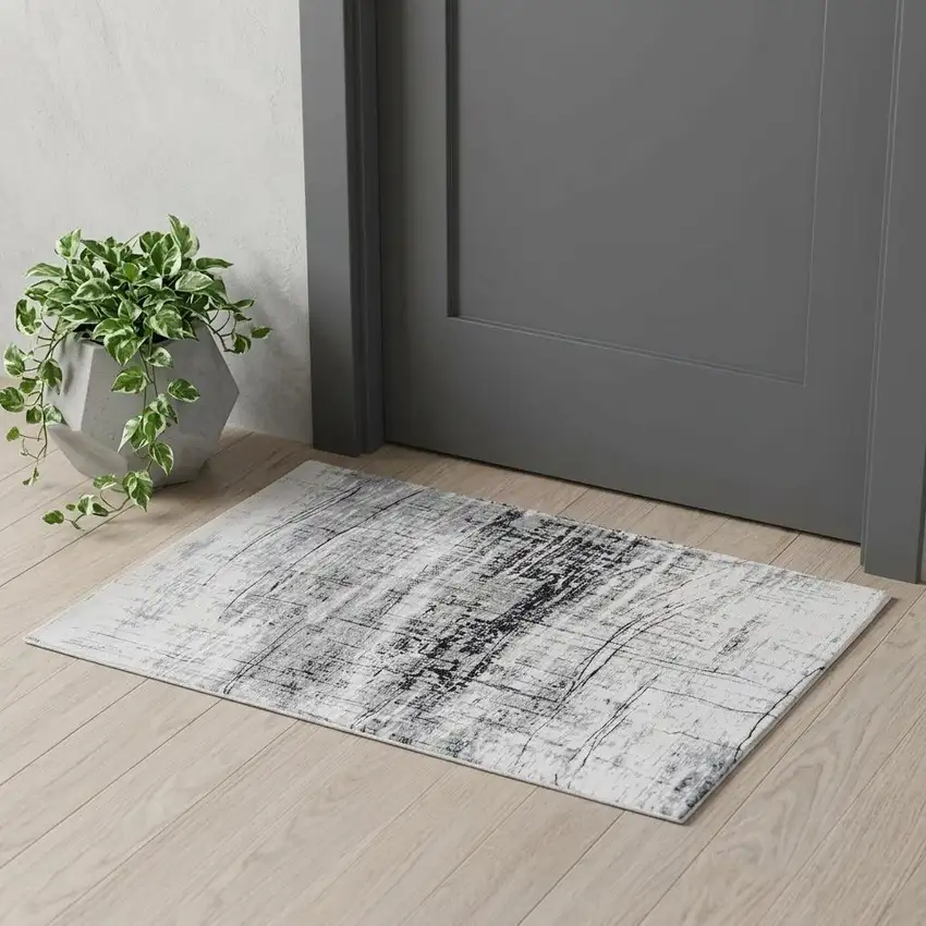 Black and White Abstract Non Skid Area Rug Photo 1
