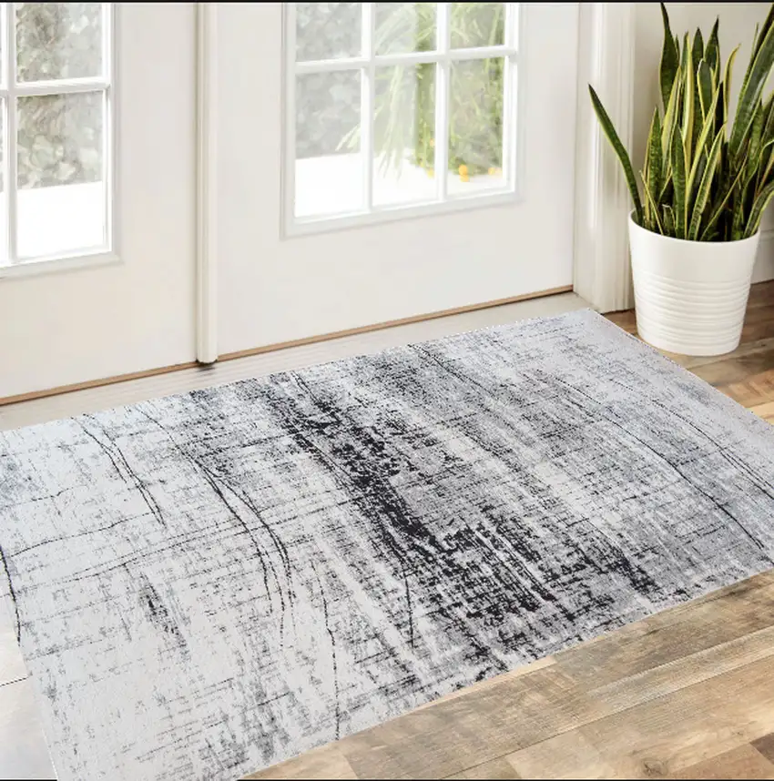 Black and White Abstract Non Skid Area Rug Photo 1
