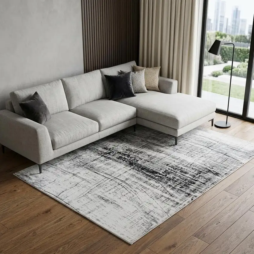 Black and White Abstract Non Skid Area Rug Photo 1
