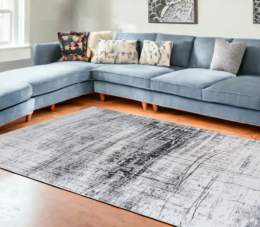 Black and White Abstract Non Skid Area Rug Photo 1
