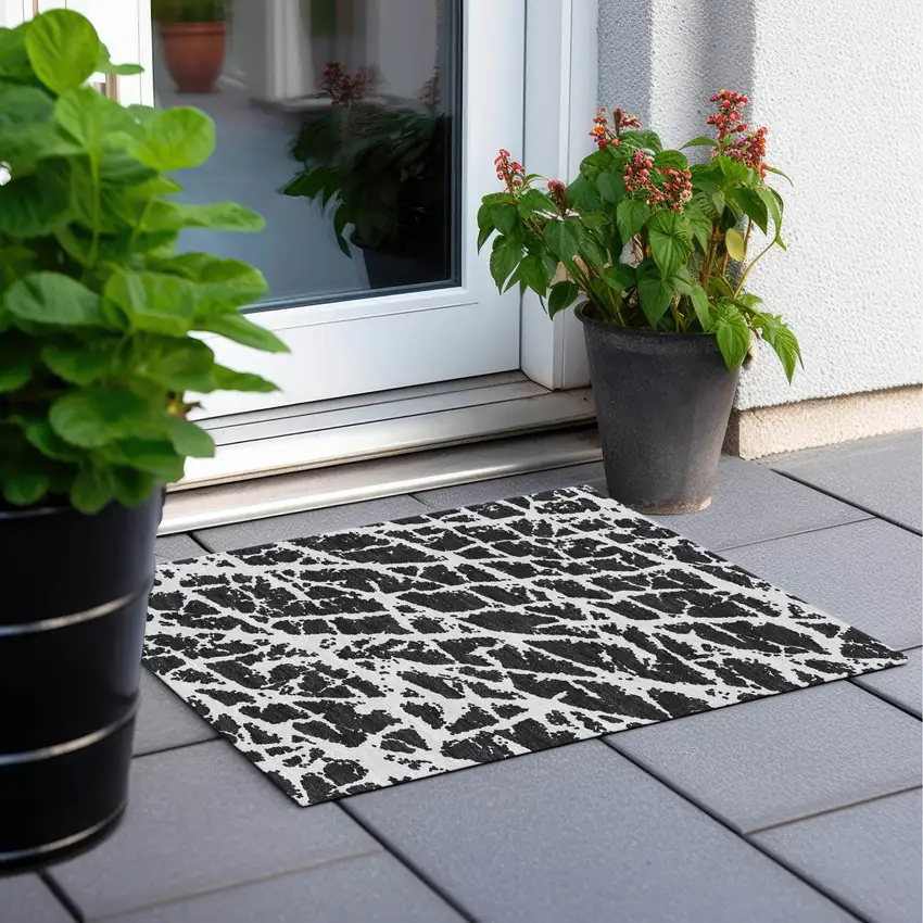 Black and White Abstract Washable Non Skid Indoor Outdoor Area Rug Photo 8