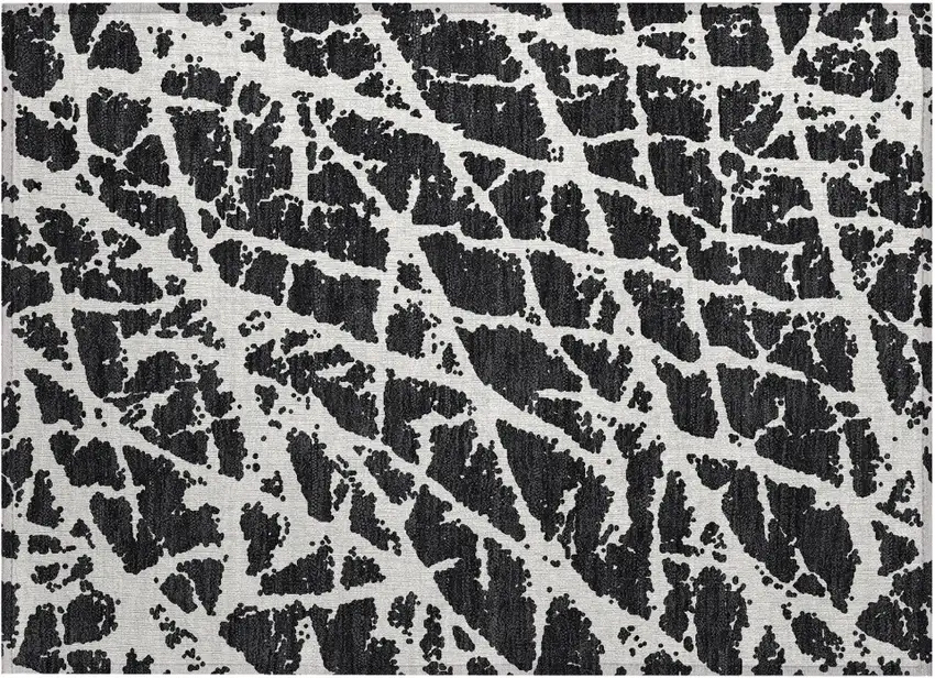 Black and White Abstract Washable Non Skid Indoor Outdoor Area Rug Photo 2