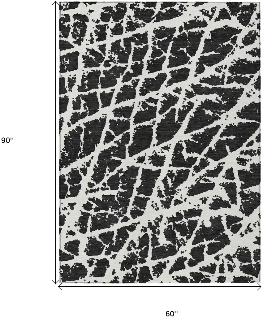Black and White Abstract Washable Non Skid Indoor Outdoor Area Rug Photo 3