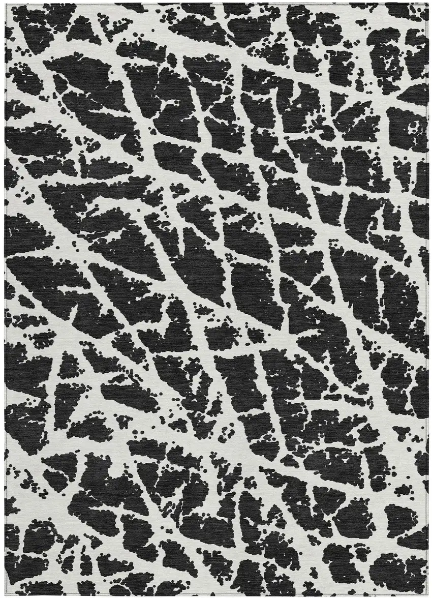 Black and White Abstract Washable Non Skid Indoor Outdoor Area Rug Photo 5