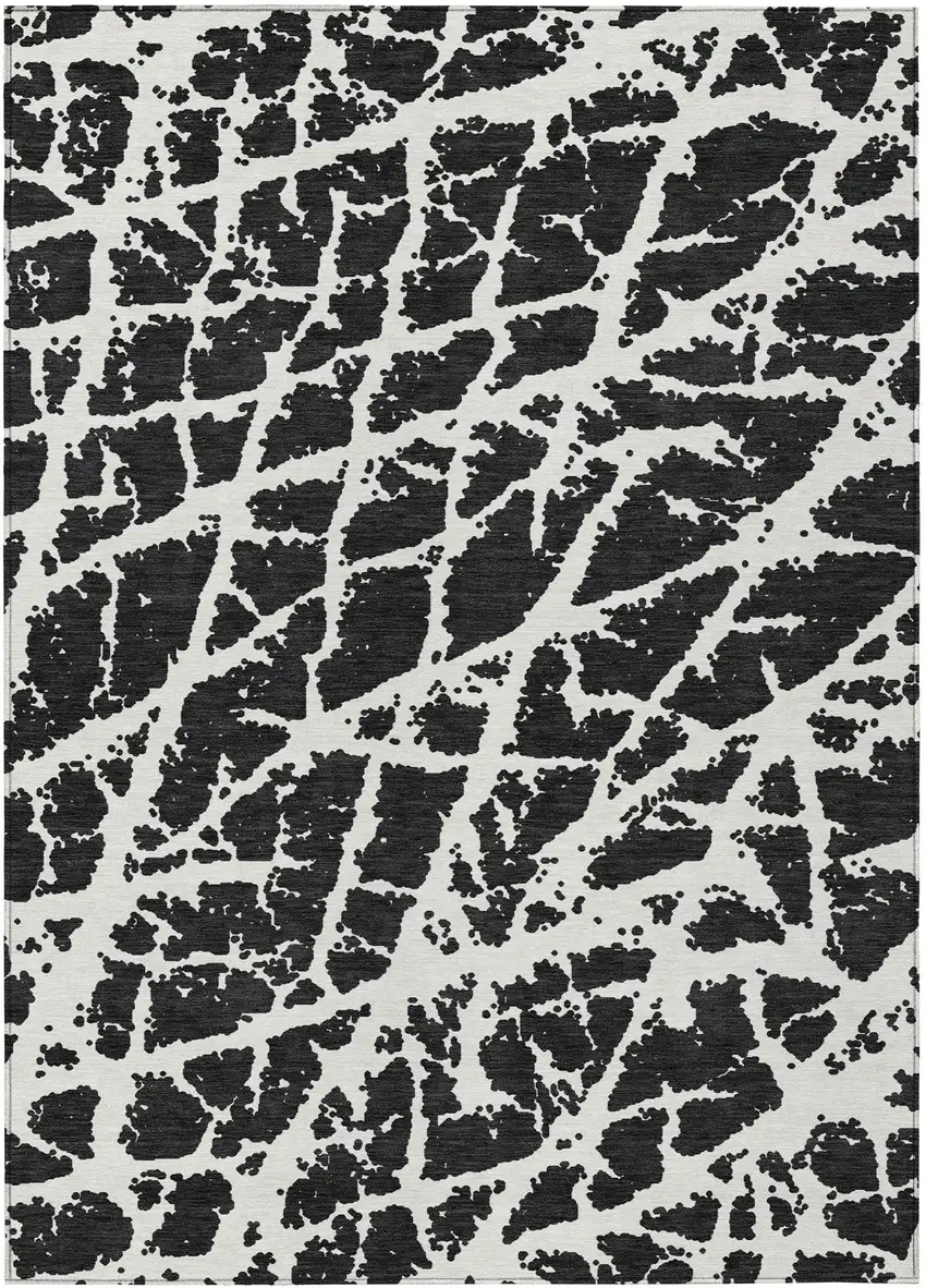 Black and White Abstract Washable Non Skid Indoor Outdoor Area Rug Photo 2