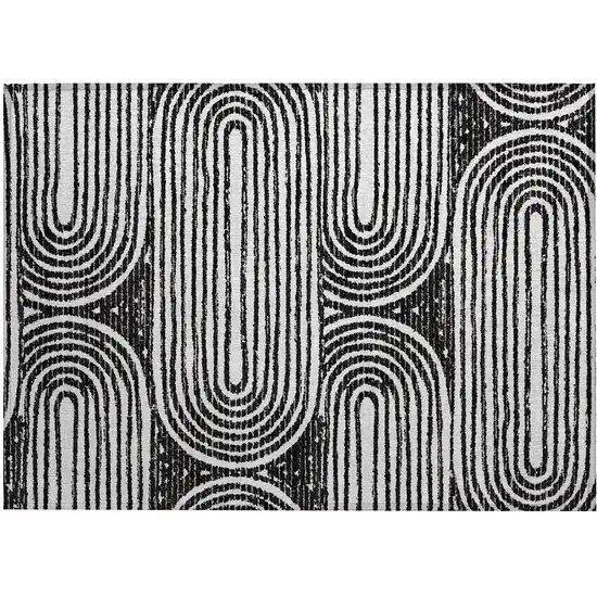 Black and White Abstract Washable Non Skid Indoor Outdoor Area Rug Photo 2