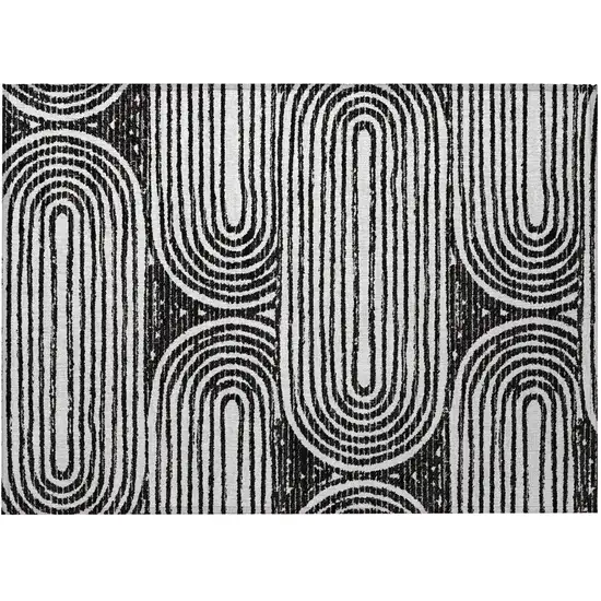 Black and White Abstract Washable Non Skid Indoor Outdoor Area Rug Photo 4
