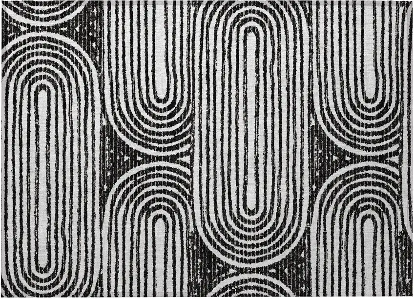 Black and White Abstract Washable Non Skid Indoor Outdoor Area Rug Photo 4