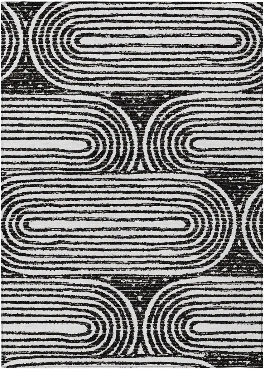 Black and White Abstract Washable Non Skid Indoor Outdoor Area Rug Photo 2