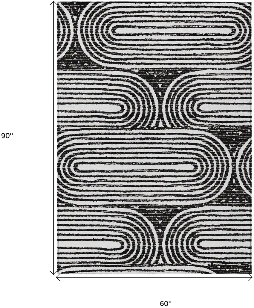 Black and White Abstract Washable Non Skid Indoor Outdoor Area Rug Photo 3
