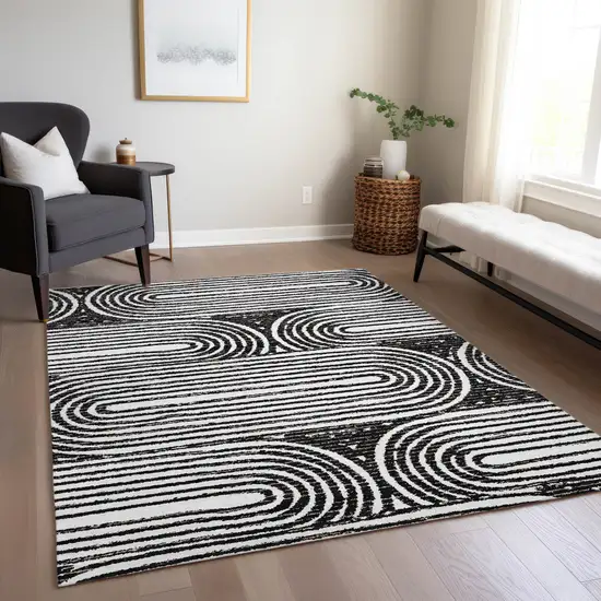 Black and White Abstract Washable Non Skid Indoor Outdoor Area Rug Photo 9