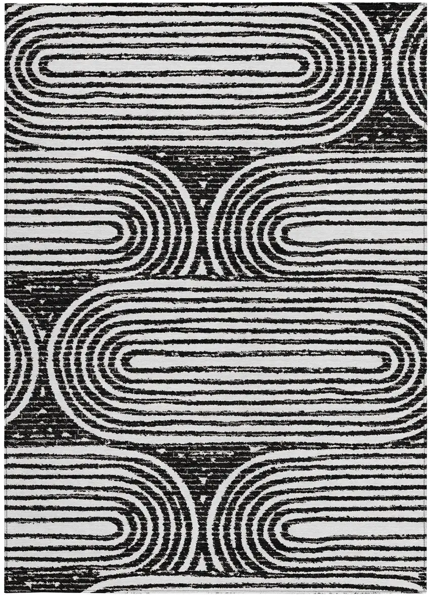 Black and White Abstract Washable Non Skid Indoor Outdoor Area Rug Photo 4