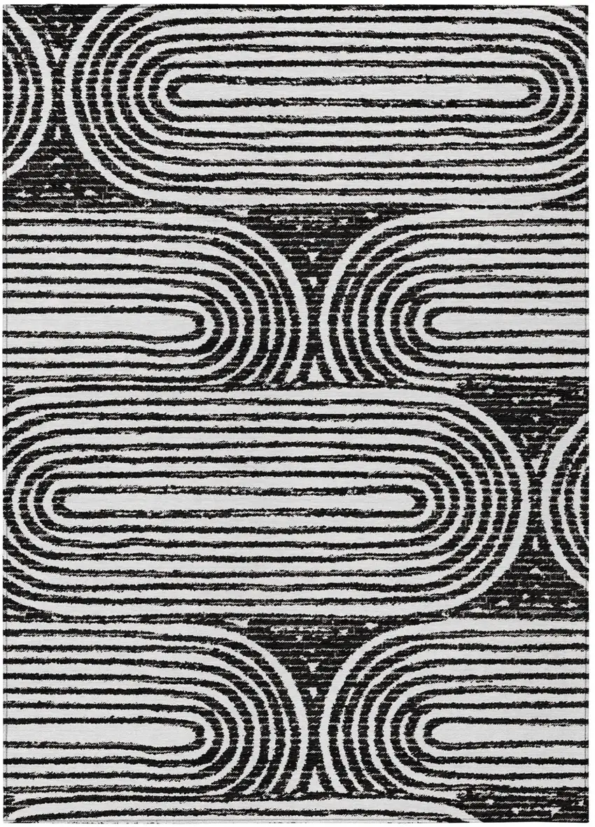 Black and White Abstract Washable Non Skid Indoor Outdoor Area Rug Photo 2