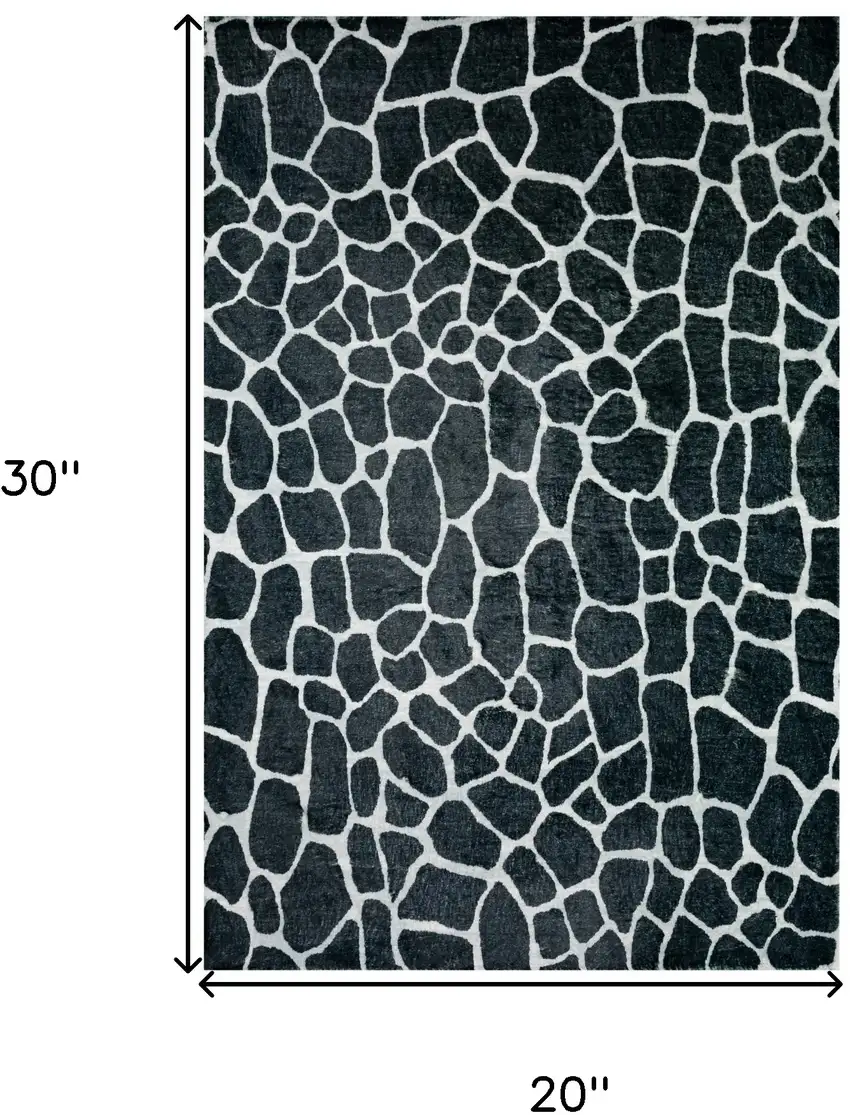 Black and White Croc Print Shag Handmade Non Skid Area Rug Photo 3