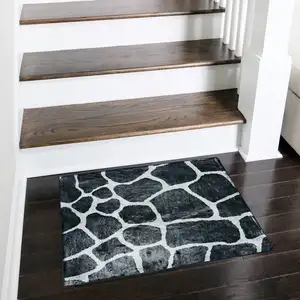 Photo of Black and White Croc Print Shag Handmade Non Skid Area Rug