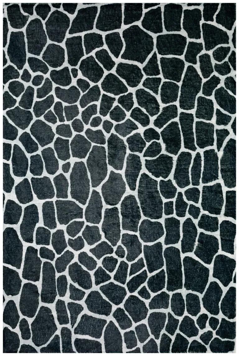 Black and White Croc Print Shag Handmade Non Skid Area Rug Photo 4