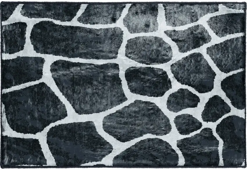 Black and White Croc Print Shag Handmade Non Skid Area Rug Photo 7