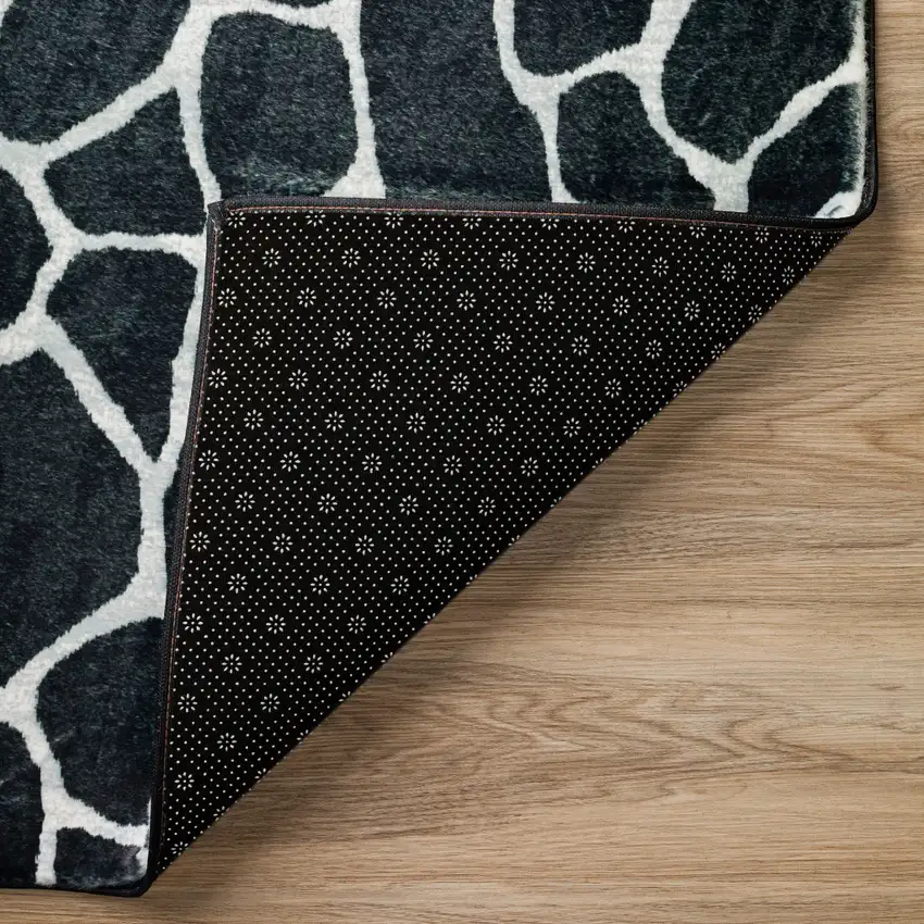 Black and White Croc Print Shag Handmade Non Skid Area Rug Photo 3