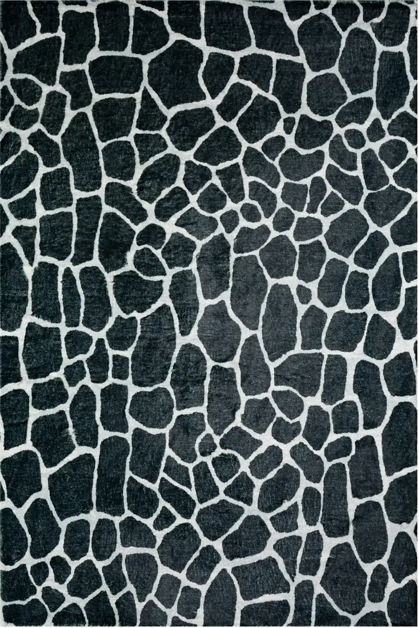 Black and White Croc Print Shag Handmade Non Skid Area Rug Photo 7