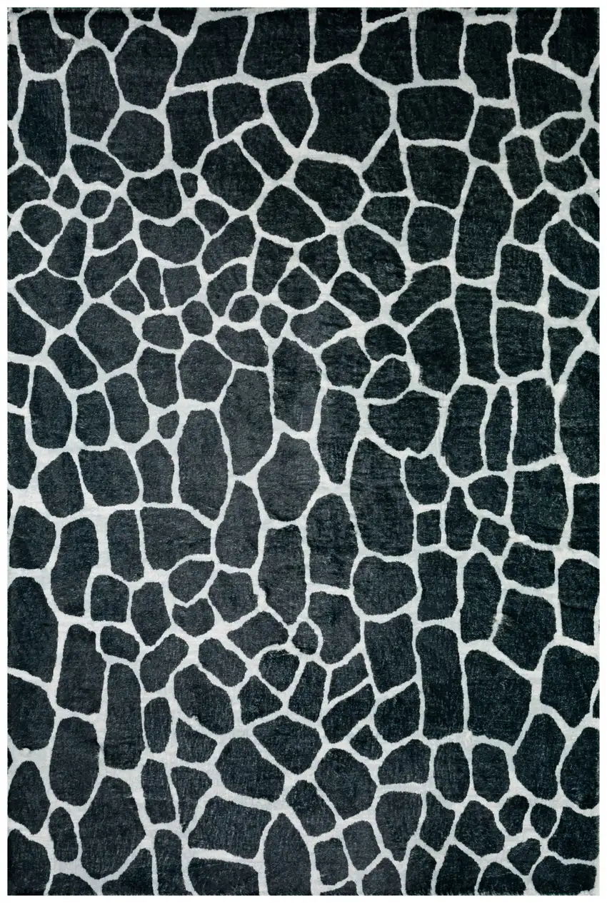 Black and White Croc Print Shag Handmade Non Skid Area Rug Photo 3